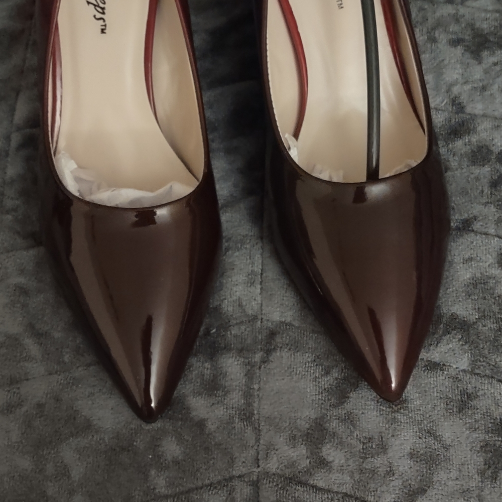 Elegant Brown Burgundy Patent Leather Women's Shoes